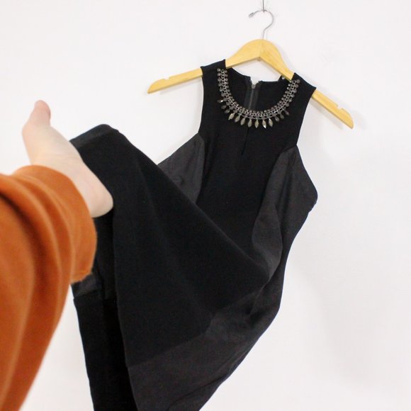 *Guess Women's Black Gray Jewel Neck Bodycon Mini Little Black Dress - Picture 8 of 9